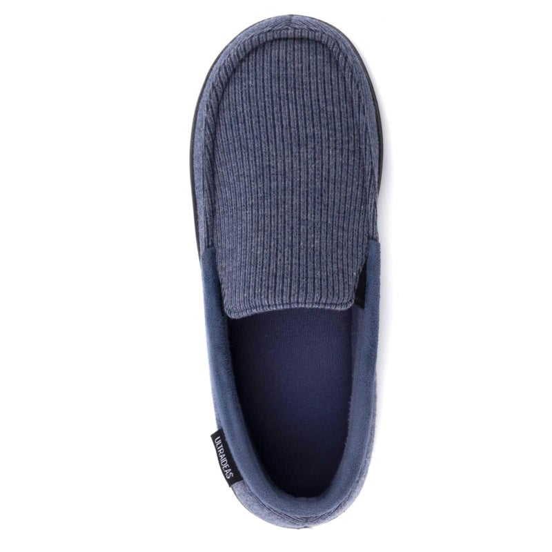 ULTRAIDEAS Men's Moc-Toe Slippers Loafer House Shoes Indoor Outdoor Memory Foam with Breathable&Warm Knit Upper, Aegean Blue, 9 US - Image 3